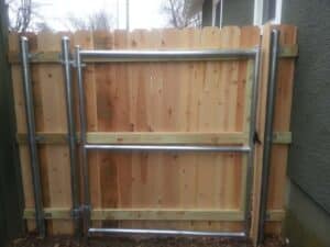 Wooden gate with steel frame